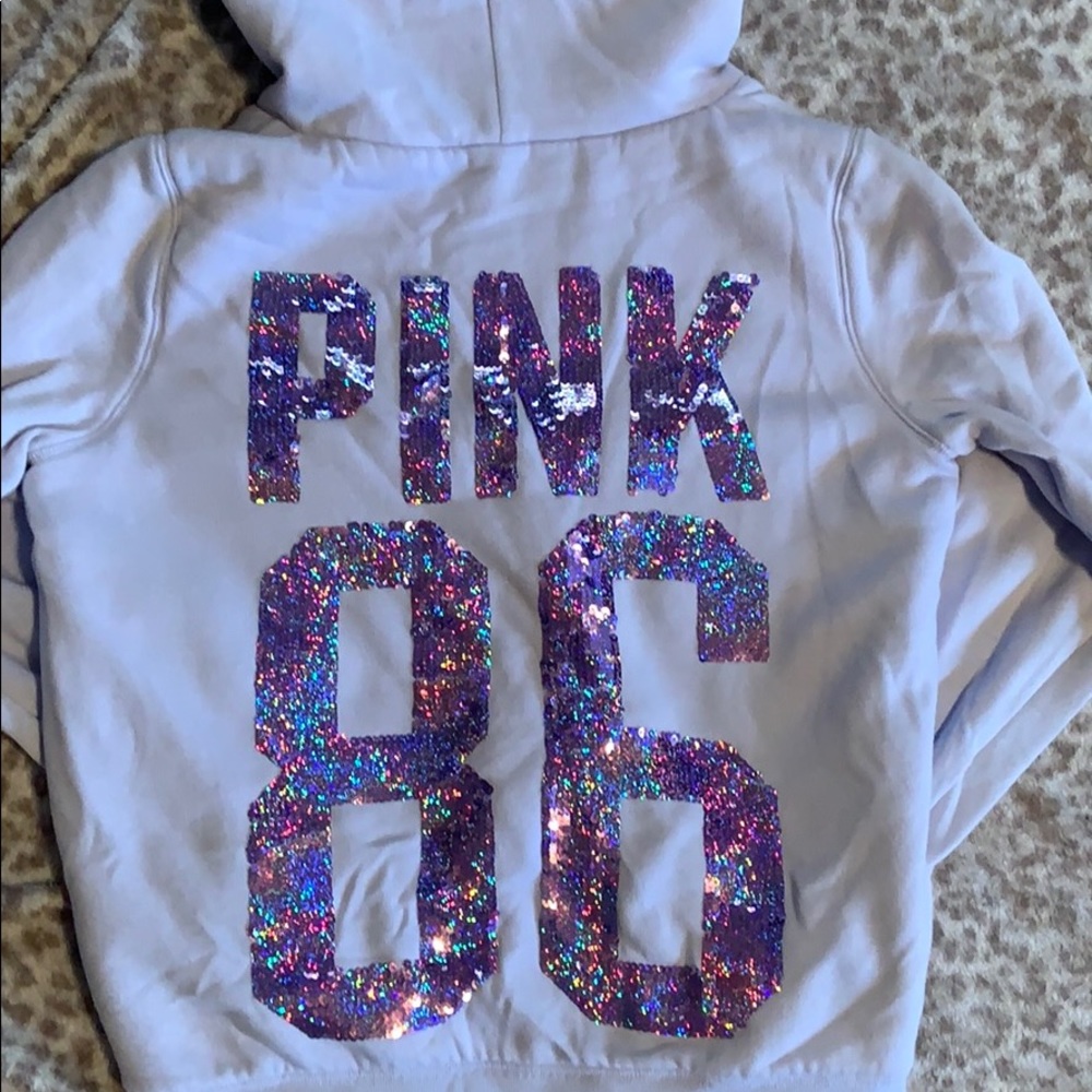 Sequined , Fur-Lined PINK Zip Up Hoodie